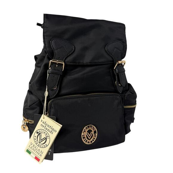 Valentino Orlandi Backpack Womens Black Medium Nylon‎ Gold Hardware Italian NWT main image 4